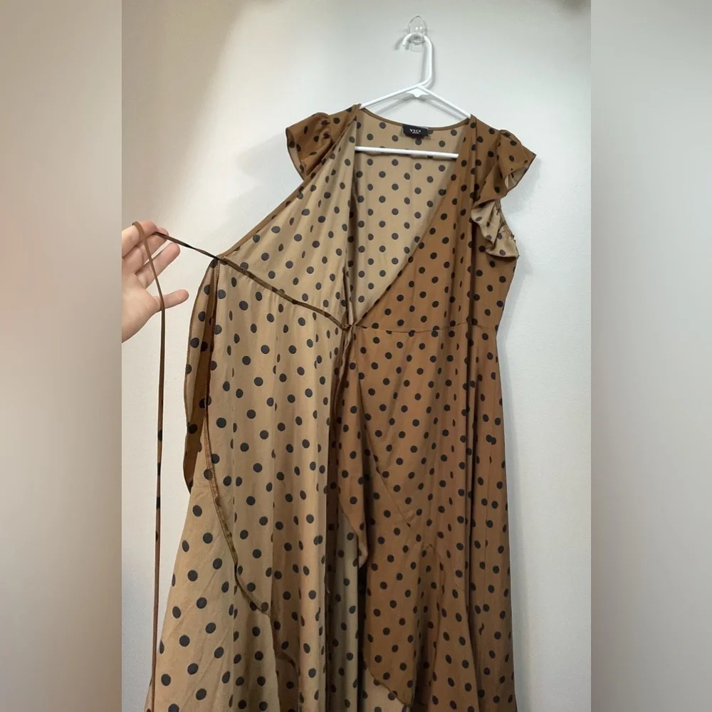 Brown Polka Dot Skirt VICI Mama Mia Polka Dotted Wrap Maxi Dress sz: Small Retro - Picture 12 of 16